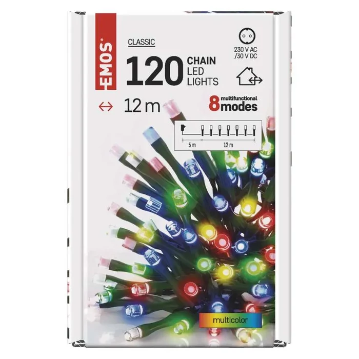 Emos LED karácsonyi fényfüzér kültéri és beltéri 12m többszínű IP44 D4AM08
