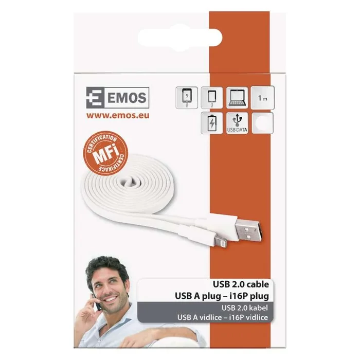 Emos Töltő- és adatkábel USB-A 2.0 Lightning MFi 1m fehér IPHONE SM7013W