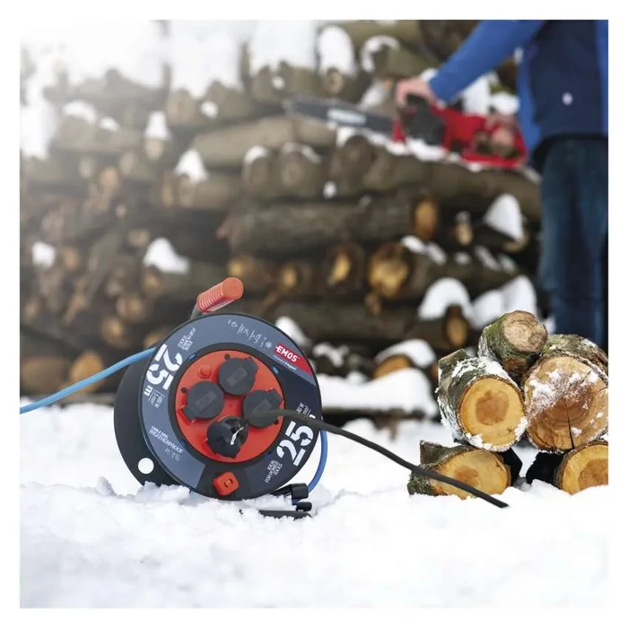 Emos Weatherproof kábeltekercs kábeldob 25m 4 aljzat kék szilikon AT-N05V3V3-F 230V 1,5 mm2 P08625W