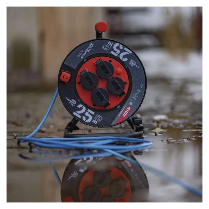 Emos Weatherproof kábeltekercs kábeldob 25m 4 aljzat kék szilikon AT-N05V3V3-F 230V 1,5 mm2 P08625W
