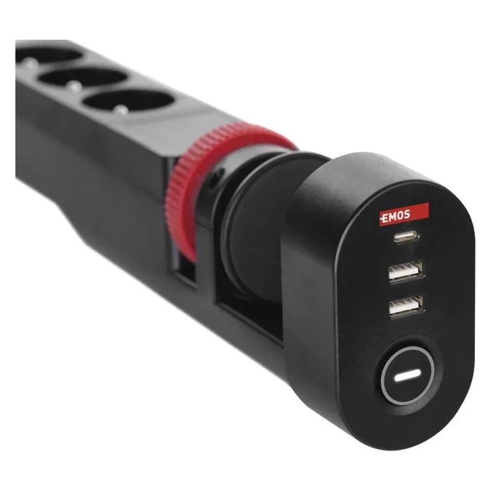 Emos hosszabbító kábel H3/1,5m 3 aljzat kapcsoló asztalra szerelhető USB fekete 3680 W PVC 1,5 mm2 P1321PD