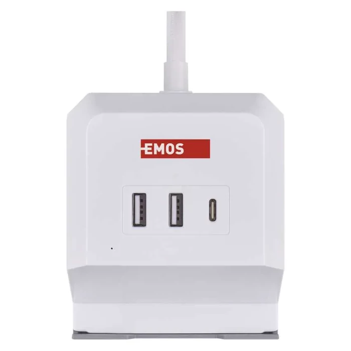 EMOS aszali hosszabbító kocka 2m 2 aljzat fehér 2×USB-A+1×USB-C+Qi H05VV-F3G 1,5 mm² P0222CQ