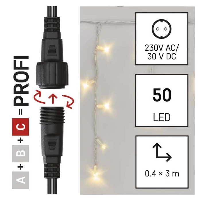 EMOS Profi LED sorolható füzér, villogó – jégcsapok, 3 m, 3×0,4 m kültéri, meleg fehér D2CW04