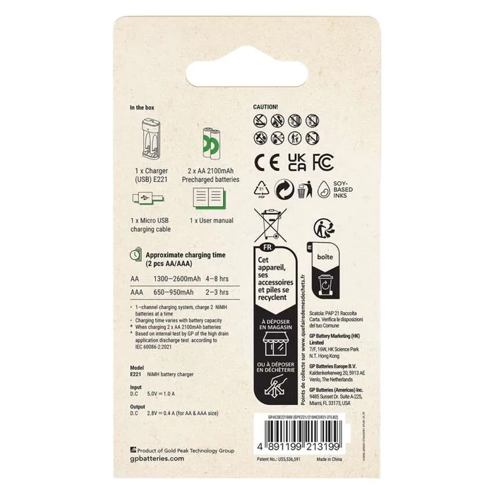 GP Akkumulátor tölthető elem töltő Eco E221+2xAA ReCyko 2100mAh B50224