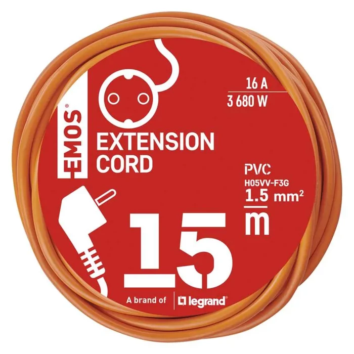 Emos lengő hosszabbító 15m 1 aljzat narancssárga PVC 250V H05VV-F3G 3x1,5 mm2 P01215R