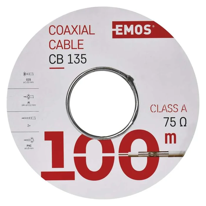 Emos koax kábel RG6 75ohm fehér háromszoros árnyékolt trishield 100m/tekercs S5382