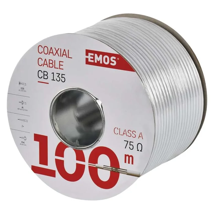 Emos koax kábel RG6 75ohm fehér háromszoros árnyékolt trishield 100m/tekercs S5382