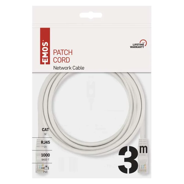 Emos szerelt UTP patch kábel 3m Cat5e szürke S9124