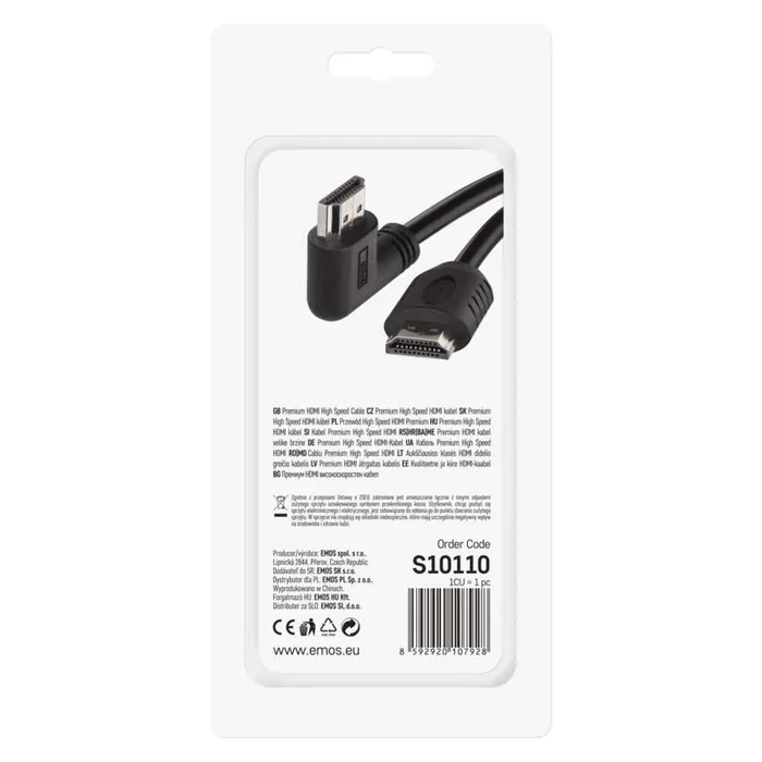 EMOS HDMI kábel 2.0 A-A dugó 90°, 1.5m 4K S10110