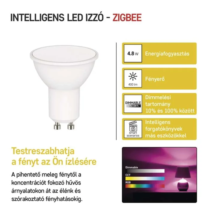 Emos LED izzó GoSmart MR16 GU10 4,8W (35 W) 400 lm RGB dimmelhető Zigbee ZQZ832R