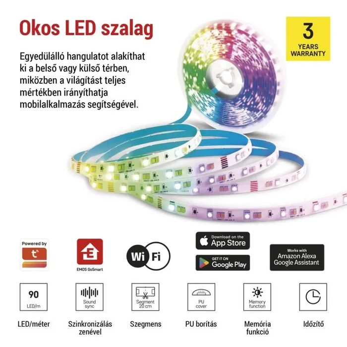EMOS GoSmart LED szalag szett WiFi 2m, 11W, 750lm, RGB/CCT EMOS GoSmart, Tuya, Lidl, Smartlife ZPW218R