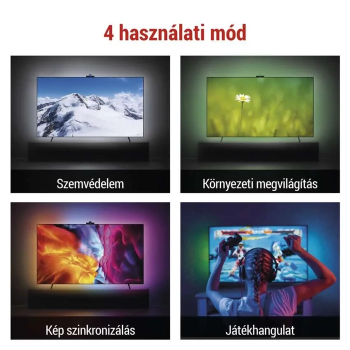 Emos GoSmart Ambient LED 24W 25,4 lm/W RGB hangulatvilágítás TV-hez 65“ (164 cm) ZTV65