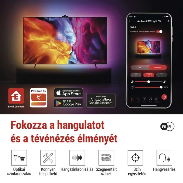 Emos GoSmart Ambient LED 24W 25,4 lm/W RGB hangulatvilágítás TV-hez 65“ (164 cm) ZTV65