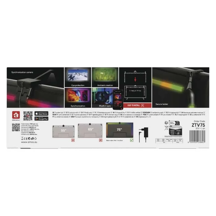 Emos GoSmart Ambient LED RGB 24W 27,5 lm/W hangulatvilágítás TV-hez 75“ (189 cm) ZTV75