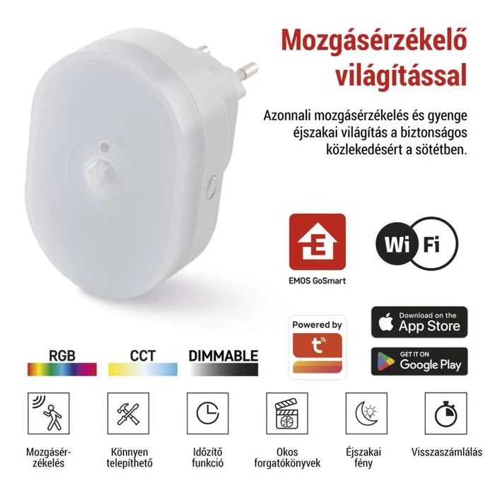 Emos GoSmart PIR érzékelő (mozgásérzékelő) éjjeli fénnyel, WiFi P3322