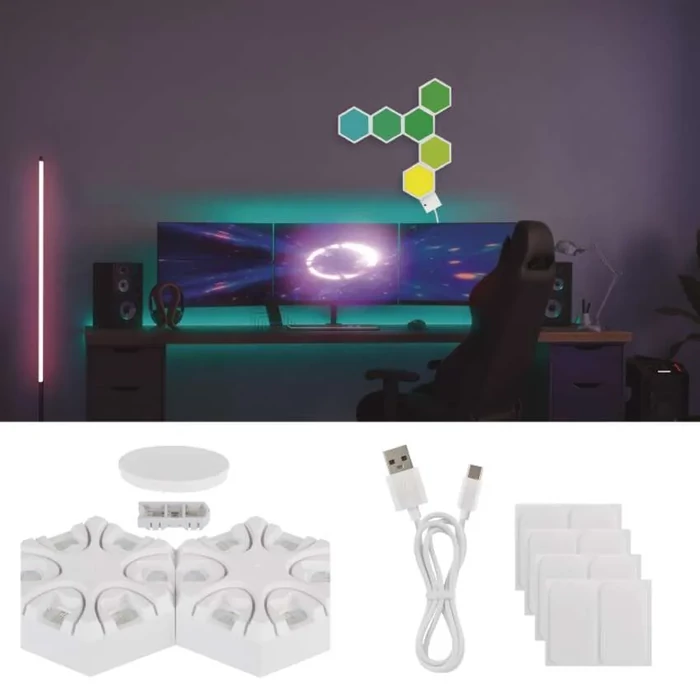 Emos GoSmart LED 5,5W okos dekorációs asztali lámpatest Hexagon fehér 6 részből álló RGBIC dimmelhető WiFi ZIW426R