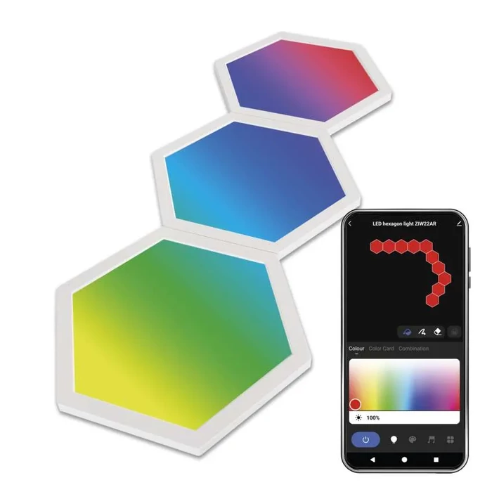 EMOS GoSmart LED-es lámpatest Hexagon, kiegészítő készlet,3 rész, 1,8 W, RGBIC dimmelhető, WiFi ZIW223R