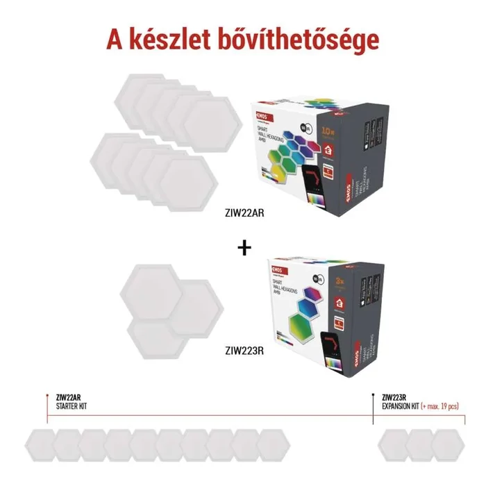 EMOS GoSmart LED-es lámpatest Hexagon, kiegészítő készlet,3 rész, 1,8 W, RGBIC dimmelhető, WiFi ZIW223R