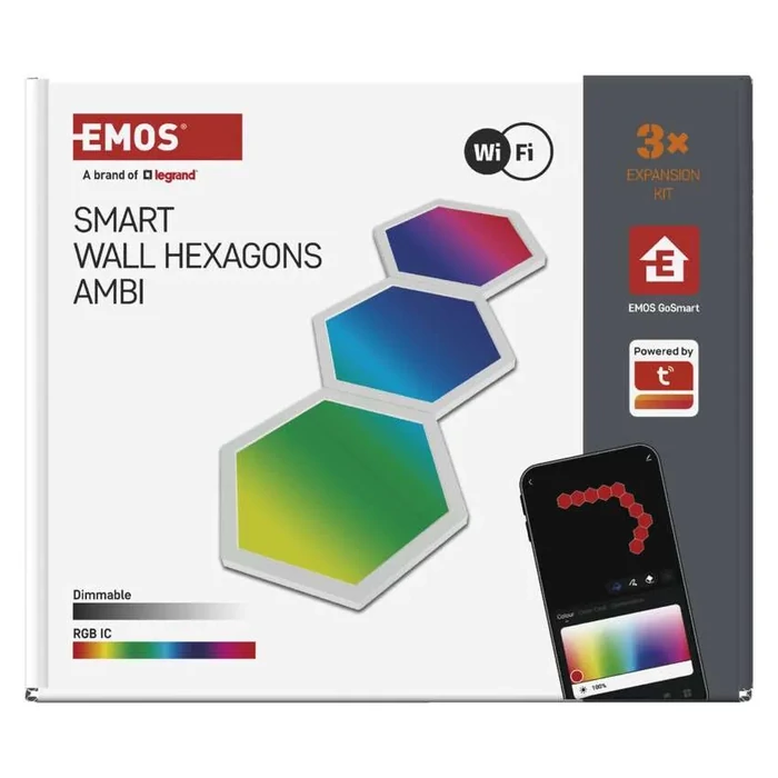 EMOS GoSmart LED-es lámpatest Hexagon, kiegészítő készlet,3 rész, 1,8 W, RGBIC dimmelhető, WiFi ZIW223R