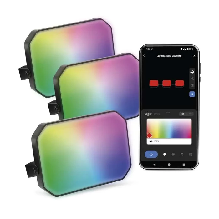 EMOS GoSmart kültéri LED reflektor, kezdő készlet, 3 darab, 14W, RGBIC dimmelhető, WiFi Cikkszám ZIW184R