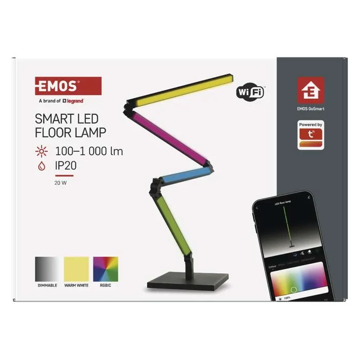 EMOS GoSmart LED álló lámpatest, fekete, 100Lm-1100Lm 175 cm, meleg fehér /RGBIC WiFi ZCW34BR