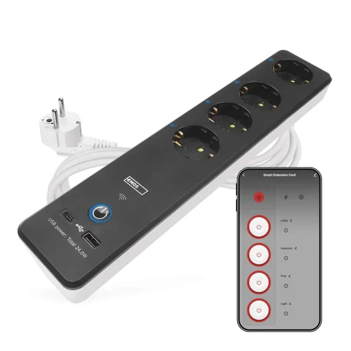 Emos GoSmart hosszabbító elosztó 2m 4 aljzat kapcsolós USB fehér-fekete PVC 1,5 mm2 P1422SM