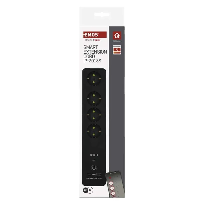 Emos GoSmart hosszabbító elosztó 2m 4 aljzat kapcsolós USB fehér-fekete PVC 1,5 mm2 P1422SM