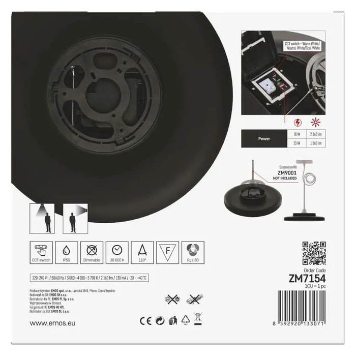 Emos DIONI LED mennyezeti lámpa 18W 2160 lm CCT kerek fekete IP55 ZM7154