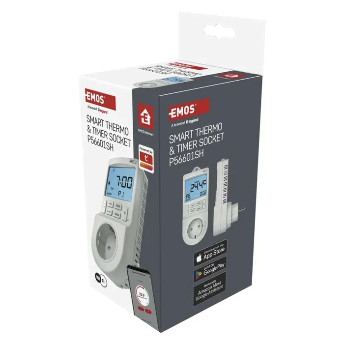 EMOS GoSmart 2 az 1-ben konnektoros, digitális termosztát időzítő funkcióval, schuko, WiFi P56601SH