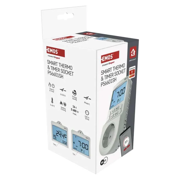 EMOS GoSmart 2 az 1-ben konnektoros, digitális termosztát időzítő funkcióval, schuko, WiFi P56601SH
