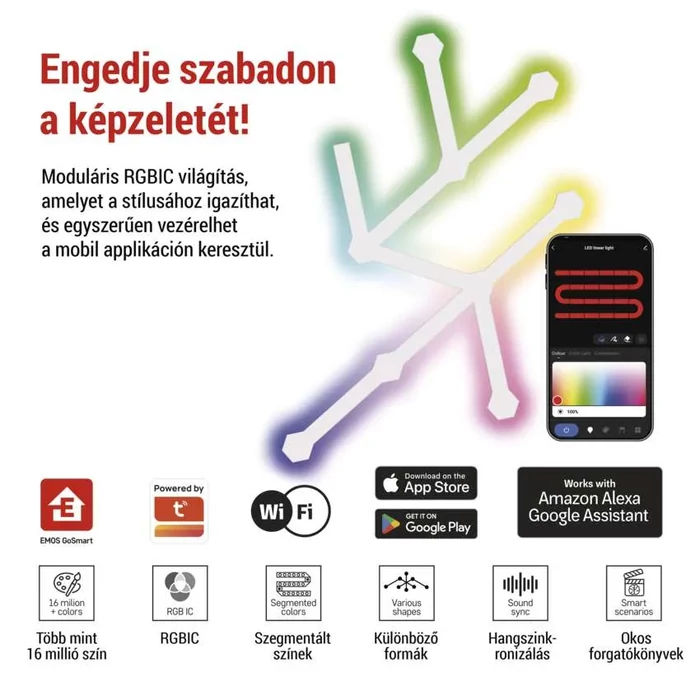 Emos GoSmart LED lámpatest Lines fehér 9 részből álló 34W RGBIC dimmelhető, WiFi ZIW249R