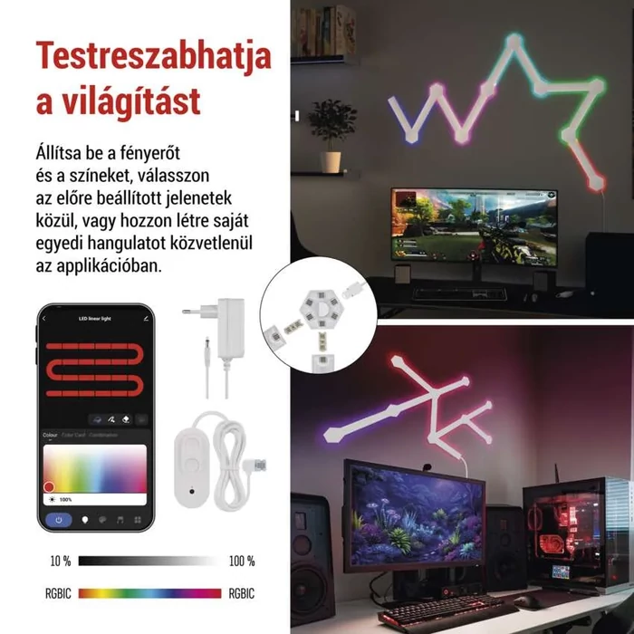 Emos GoSmart LED lámpatest Lines fehér 9 részből álló 34W RGBIC dimmelhető, WiFi ZIW249R