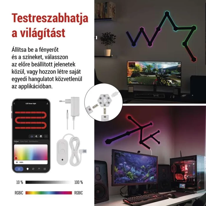 Emos GoSmart LED lámpatest Lines fekete 9 részből álló 34W RGBIC dimmelhető, WiFi ZIW269R