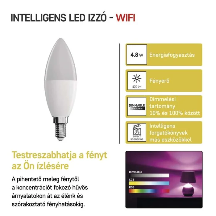 Gosmart LED izzó GoSmart gyertya E14  4,8W (40 W) 470 lm RGB dimmelhető WiFi ZQW322R