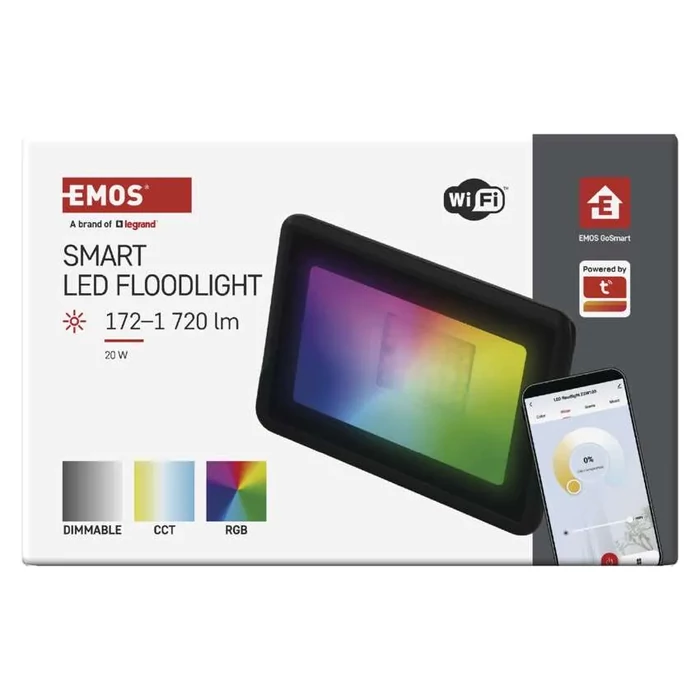 EMOS GOSMART LED reflektor 20W 1720 lm RGB+CCT 3000–6500K IK05 IP65 ZSW100