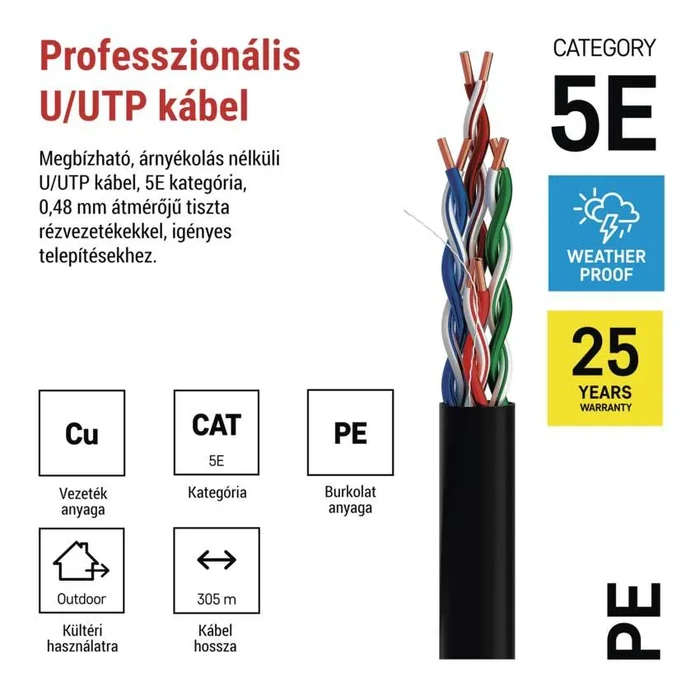 Emos UTP kültéri kábel CAT5e réz vezeték UTP Cat5E PE OUTDOOR S9143
