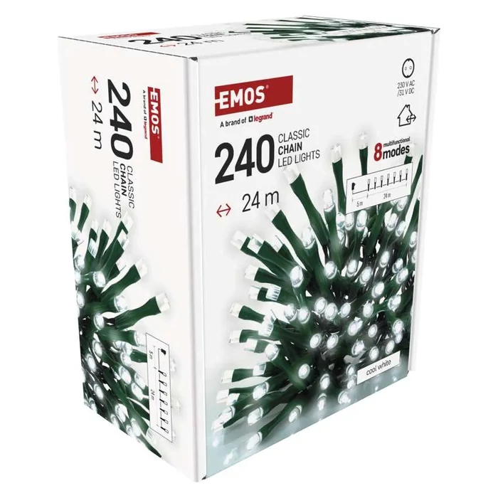 Emos LED karácsonyi fényfüzér, 24 m, kültéri és beltéri, hideg fehér, programozható időzíthető D4AC25