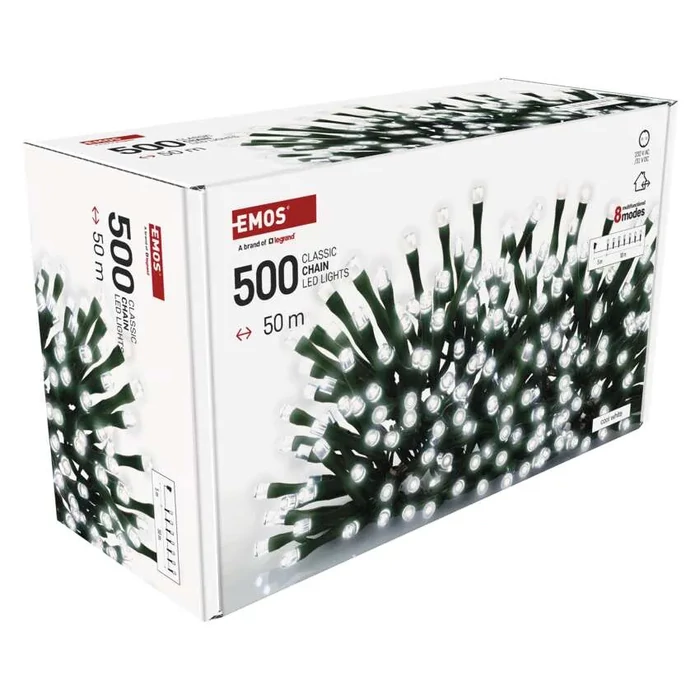 Emos LED karácsonyi fényfüzér, 50 m, kültéri és beltéri, hideg fehér, programozható időzítő D4AC26