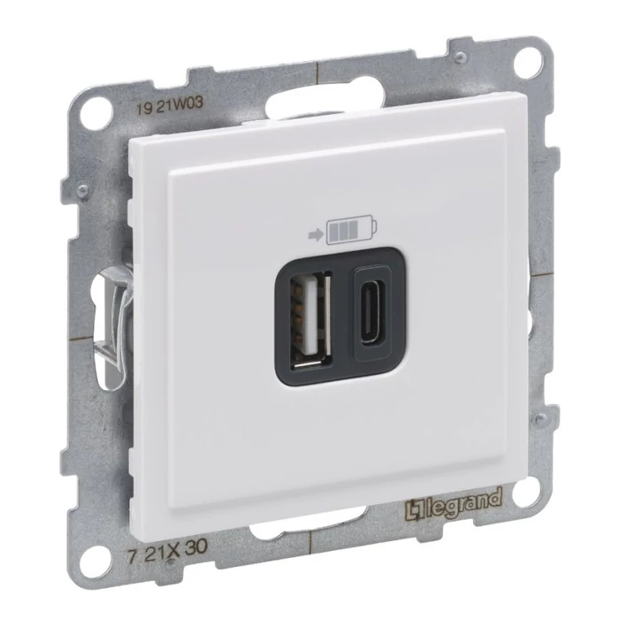 Legrand Suno fehér 2xUSB A+C csatlakozóaljzat 3A -15W keret nélkül 721130