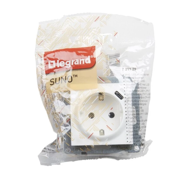 Legrand Suno fehér 2P+F  USB-C csatlakozóaljzat dugalj (rugós) gyermekvédelemmel keret nélkül 721129