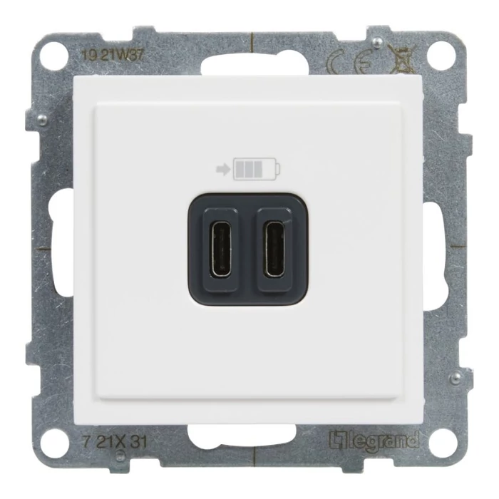 Legrand Suno fehér 2xUSB-C csatlakozóaljzat 3 A -15W keret nélkül 721131