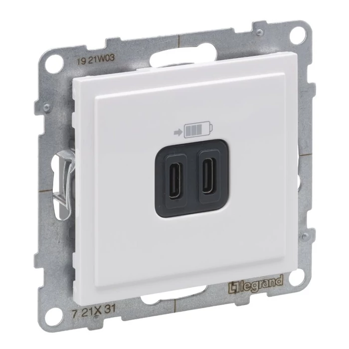 Legrand Suno fehér 2xUSB-C csatlakozóaljzat 3 A -15W keret nélkül 721131