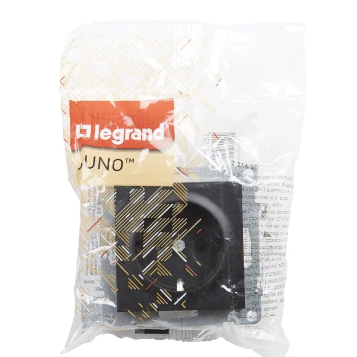 Legrand Suno 2P+F csatlakozóaljzat dugalj (rugós), keret nélkül biztonsági zsaluval, fekete 721420
