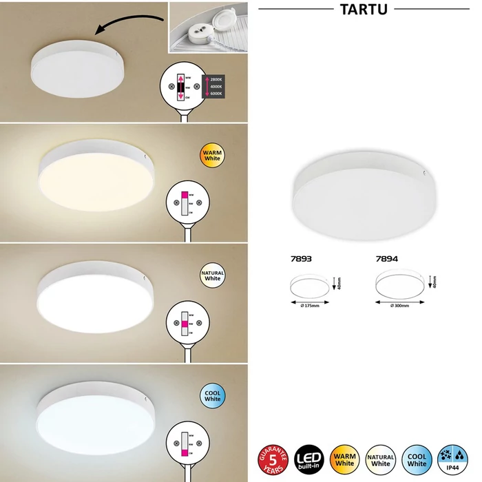 Rábalux Tartu LED kültéri mennyezeti lámpa 18W 1800lm matt fehér IP44 7893