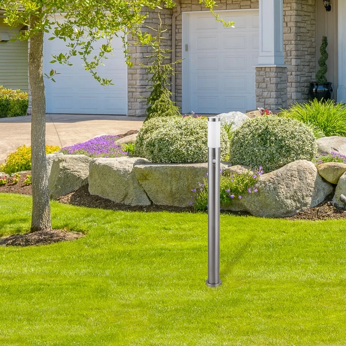 Rábalux Inox torch kültéri állólámpa mozgásérzékelővel szatin króm IP44 8268