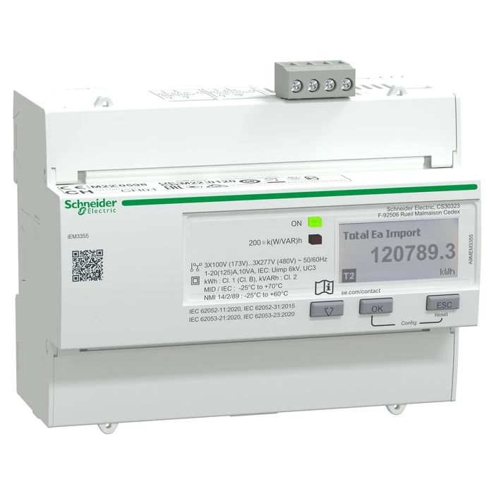 Schneider fogyasztásmérő direkt 3F 125A digitális MID hitelesített DIN sínre MODBUS A9MEM3355