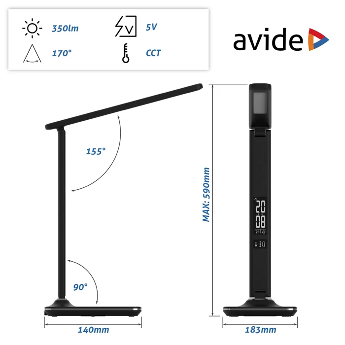 Avide Nathan LED asztali lámpa 6W 360Lm CCT fekete ABLDL-OLC-6W-BL