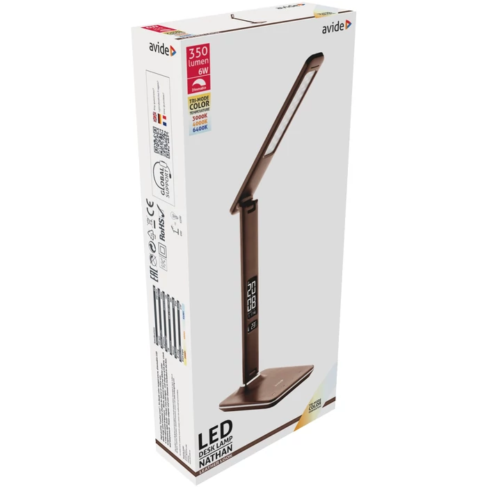 Avide Nathan LED asztali lámpa irodai bőrhatású barna 6W 350Lm CCT ABLDL-OLC-6W-BR