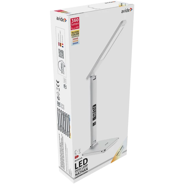 Avide Nathan LED asztali lámpa irodai bőrhatású fehér 6W 360Lm CCT ABLDL-OLC-6W-WH