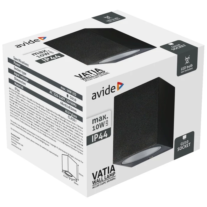 Avide kültéri fali lámpa fekete IP44 Vatia AOLWGU10-VATS
